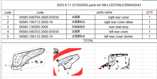 Left and right Fuel tank covers/stickers/ and rear seat suit CF250SRS