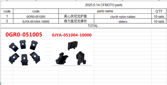 10sets clucth nylon rubber and 10sets sliders suit for CFMOTO  copy version 0GR0-051005/0JYA-051004-10000