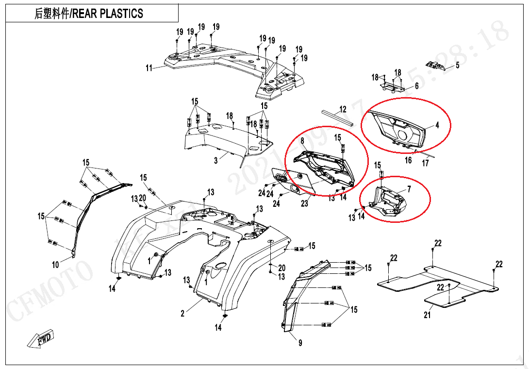 Left and Right tailight panel and rear box cover suit CF800ATV code is 9AWV-043022-2300