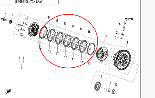 Clutch pad number 16 and 17 suit CF675SR code is 0HTV-051210-7000/0HTV-051230-7000