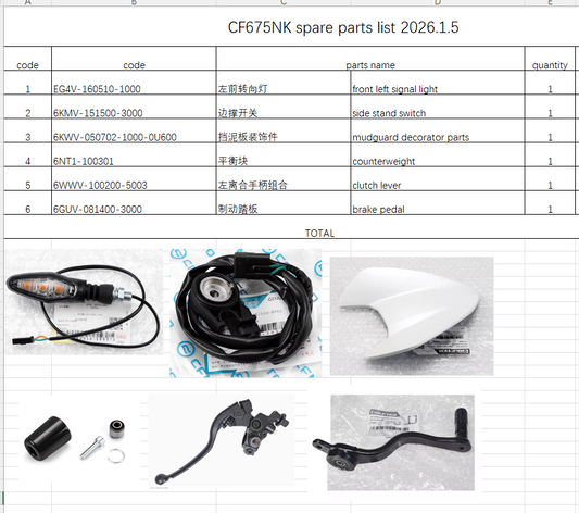 Front left signal light/Side stand switch and others in the list suit CF675NK