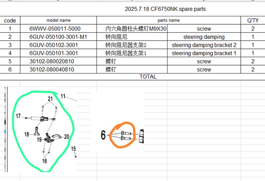 Steering damping/Steering damping bracket/Screws suit CF675NK code is 6GUV-050100-3001-M1