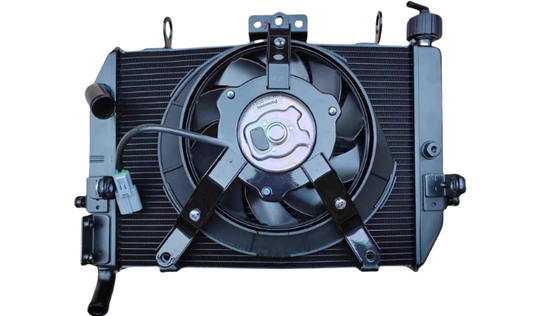 Radiator with cooling fan and water tank and water in and out pipe