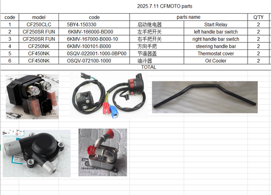 Start Relay/left and right handle bar switch/steering handle bar/Thermostat cover/Oil Cooler suit CFMOTO