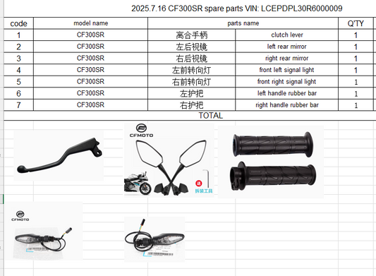 Clutch lever/left and right rear mirror/front left and right signal light/left and right handle rubber bar suit CF300SR