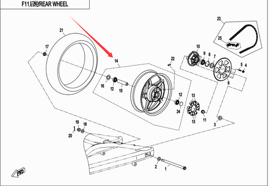 Rear Wheel Rim suit CF700MT code is 6NTV-110100-2001-0B200
