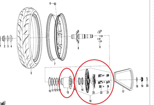 Wheel hub and Rear Sprocket bottom assy suit CF250SRS Code 6KMV-110300-2001/6KMV-110400-2001