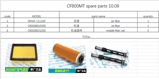 Air Filter/Oil Filter and 2pcs Filter net suit CF800MT code is C90038021200
