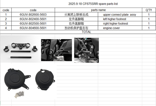 Upper connect plate  assy/left and right higher footrest/engine covers suit CF675SRR