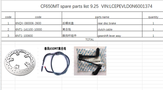 Rear Disc Brake and Gearshift lever assy and Clutch cable suit CF650MT code is 6NT1-100600