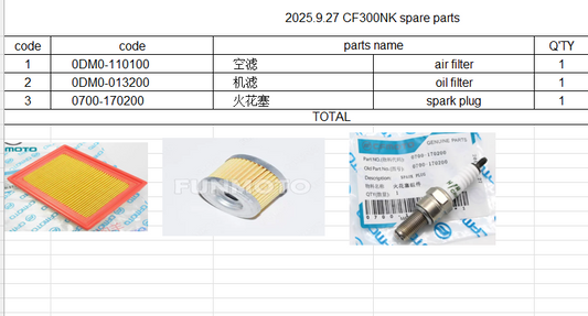 Air Filter/Oil Filter and Spark Plug suit CF250SR FUN/ CF300NK/CF250NK/CF250SR