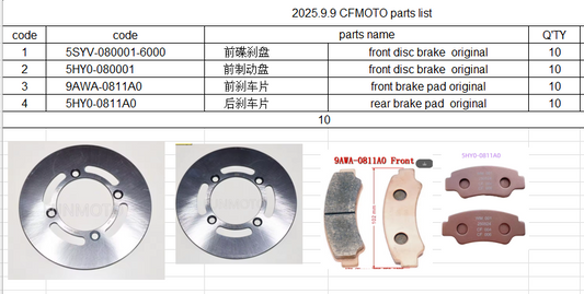 Front disc brake /Front Brake pad and rear brake pad suit CFMOTO 5SYV-080001-6000