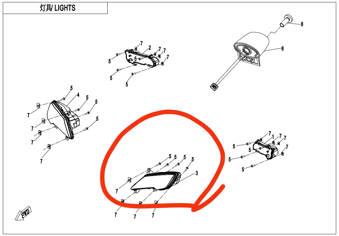 Left Headlight suit Cforce1000 code is 9AWV-160110-7401-M1