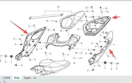 Rear Arm Rest and left and right tail cover and tail light suit QJMOTOR SRK25R