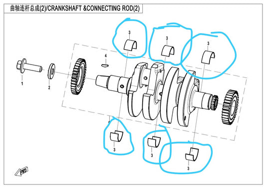 6pcs main shaft bearing suit CF450SR/CF450SRS code is 0SQV-011001-1000-Q0-00002