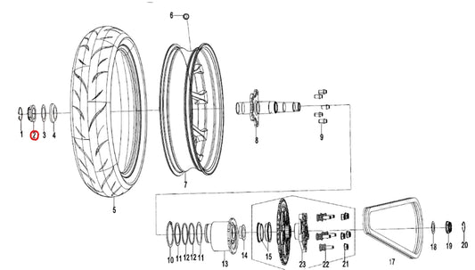 Rear Wheel Right Nut suit CF250SRS code is 6KMV-110009-2000
