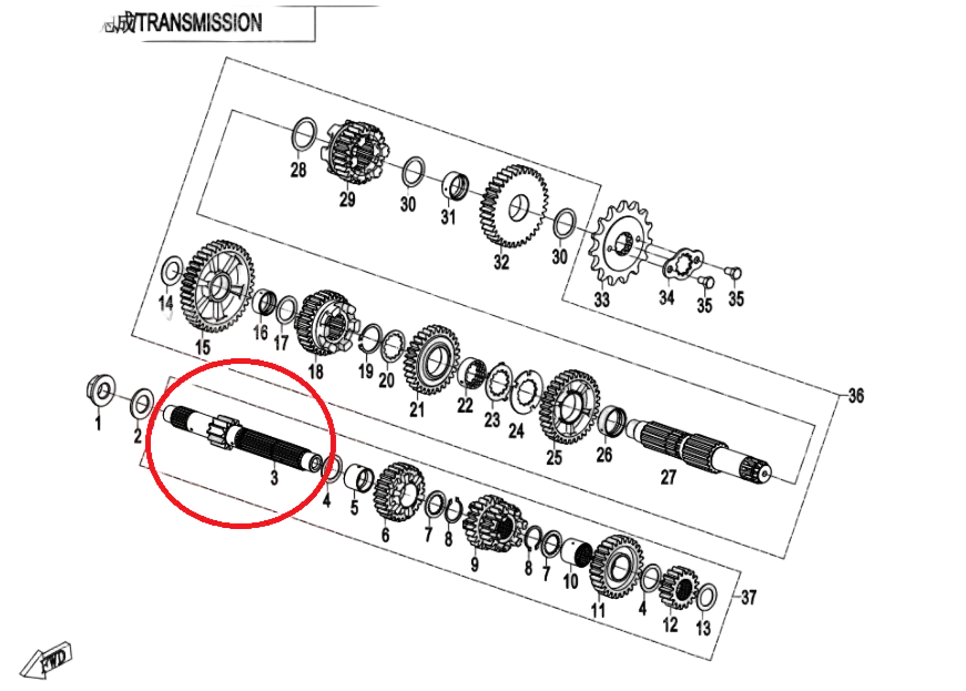 Clutch assy and Main Shaft suit CF250SR code is 0DM0-061001/0DM0-050000