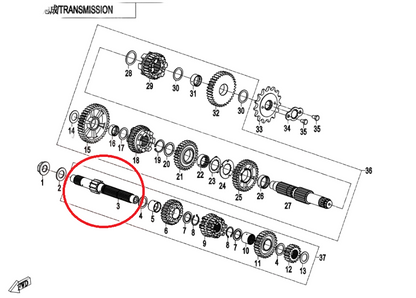 Clutch assy and Main Shaft suit CF250SR code is 0DM0-061001/0DM0-050000
