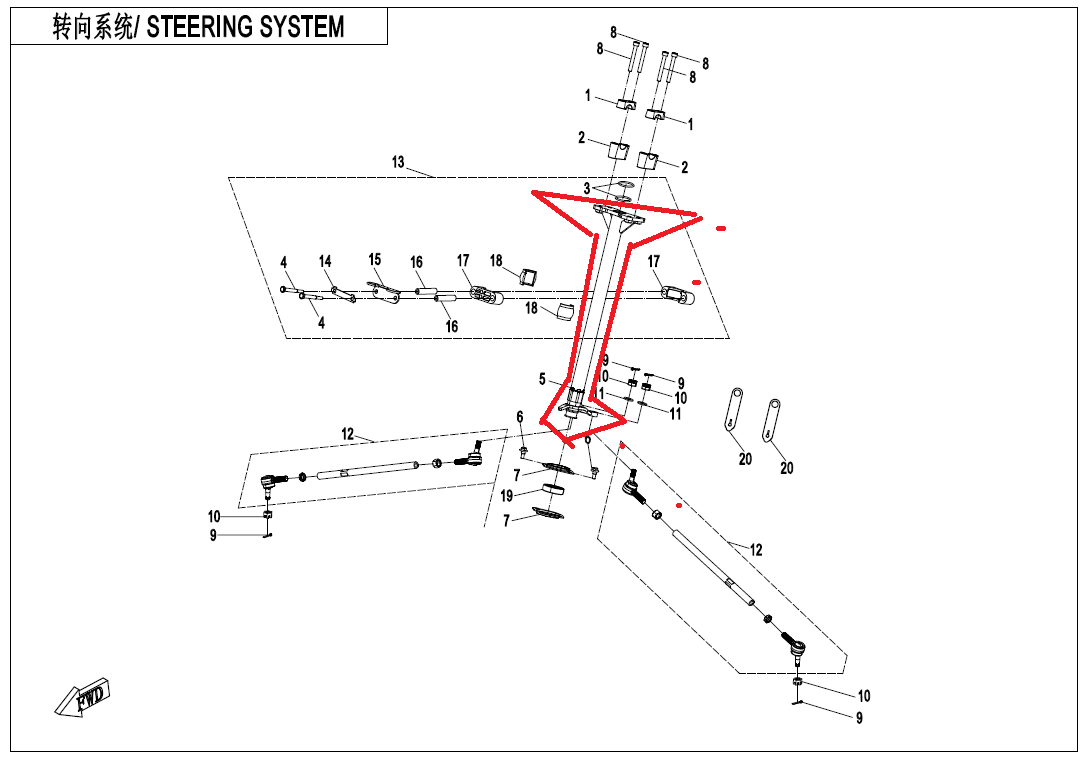 Steering Stem Assy suit CF400AZ/CF500AU Code is 9DQV-101200-3001