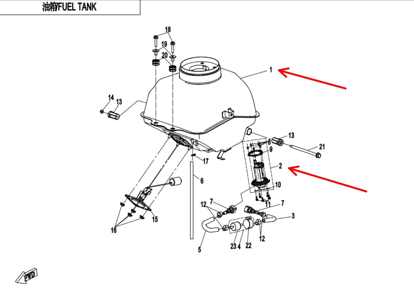 fuel pump and tank suit CF250NK Code is 6KMV-121000-B000/6KJV-150900-8001