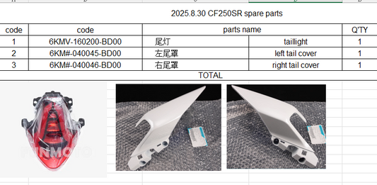 Taillight/Left tail cover and Right Tail cover suit CF250SR