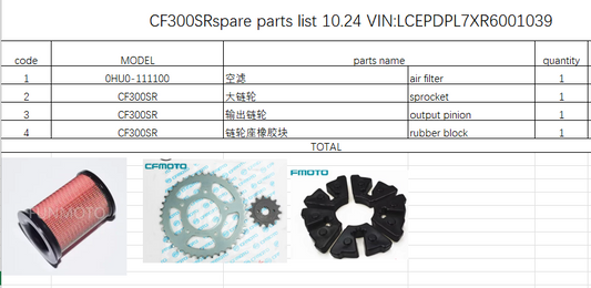 Ail Filter/Sprocket/Output Pinion and Rubber block suit CF300SR