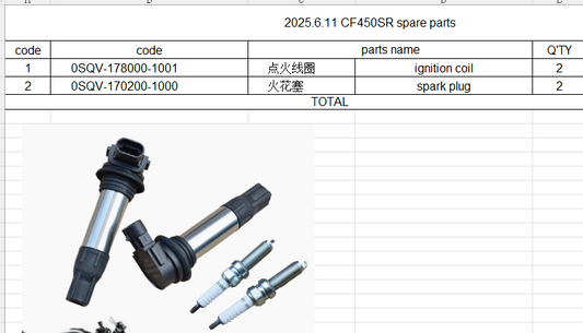 2pcs Ignition Coil and 2pcs Spark Plug suit CF450SR 0SQV-178000-1001/0SQV-170200-1000