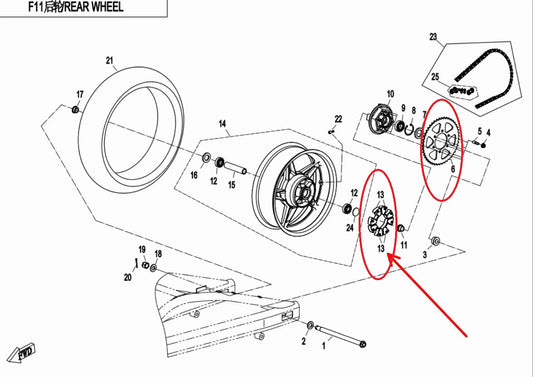 Rear Brake switch/Rear Sprocket/Rubber seat suit CF650NK or CF400NK/GT code :6NTG-081070