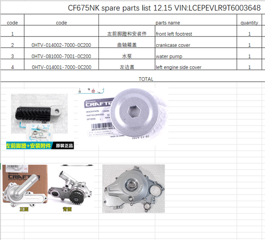 front left footrest /crankcase cover/water pump/left side cover suit CF675NK