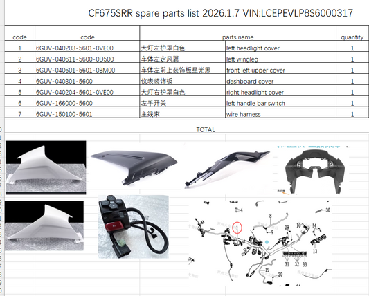left headlight cover and others in the list suit CF675SRR