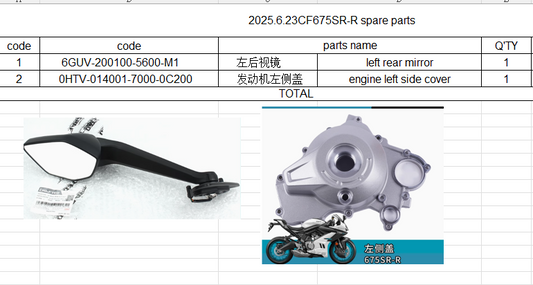 Left rear mirror and engine left side cover suit CF675SRR Code is  6GUV-200100-5600-M1