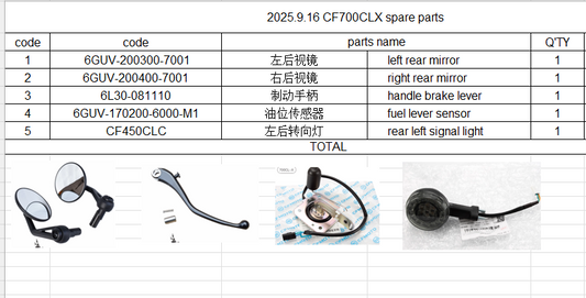 Rear Mirror/Handle Brake Lever/Fuel Lever Sensor suit CF700CLX sport/rear left signal light for CF450CLC