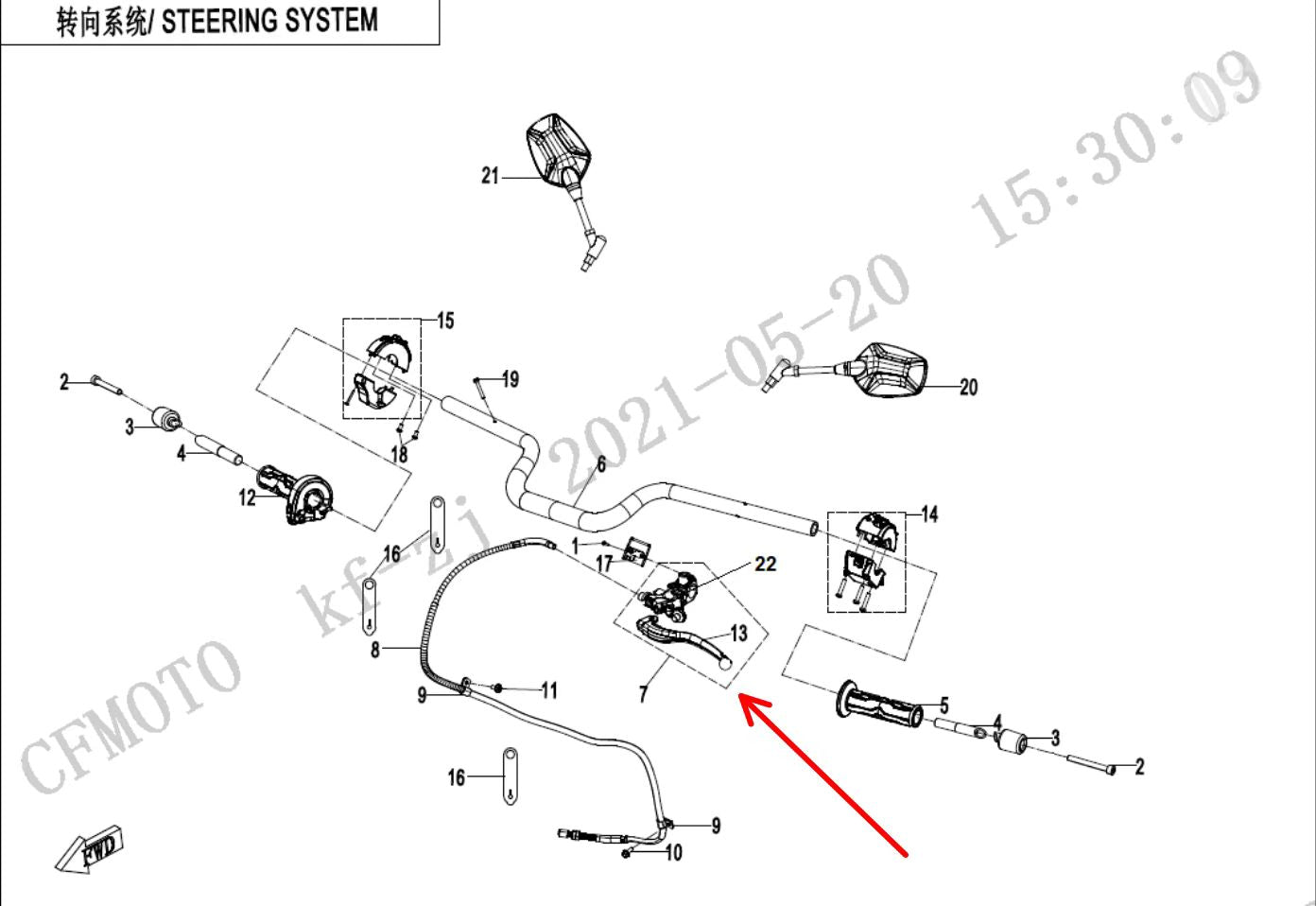 Clutch Handle grip suit CF800MT and CF800NK code is 6WWV-100200-5002