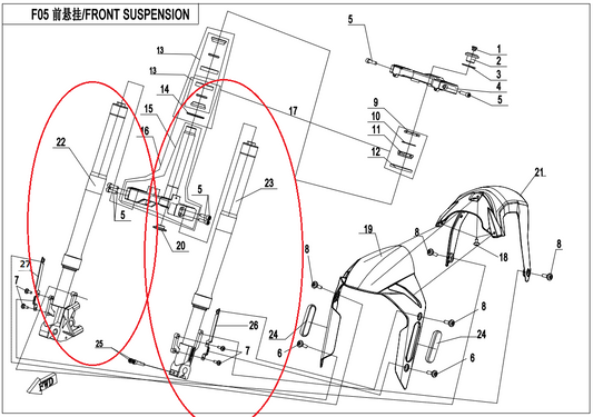 Front Left Bar and Front Right Bar suit CF250SR code is  6KMV-050100-BD02/6KMV-050200-BD02
