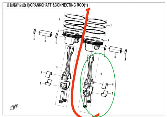 1pcs Connecting Rod and 2pcs Bearing suit CF450SR 0SQV-042000-1002-Q0-00001 number 5 and 6