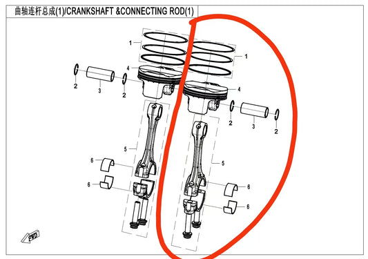 Piston/rings/pin/circlip/connecting rod and bearings suit CF450SR