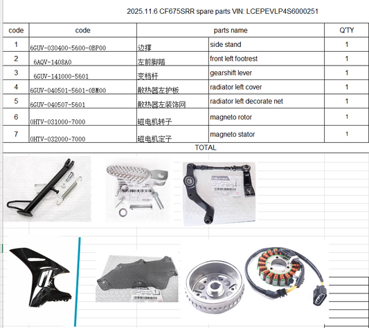 Side Stand/front left footrest/gearshift lever and others in the list suit CF675SRR