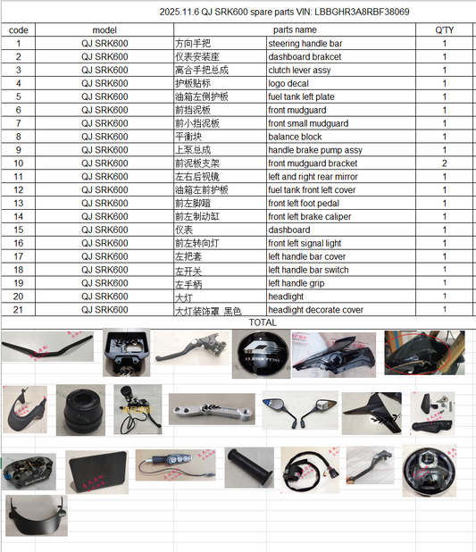 Steering handle bar/Headlight/dashboard and others in the list suit  QJ SRK600