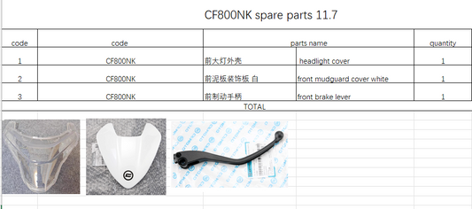 Headlight Cover/Front mudguard cover white/Front brake lever suit CF800NK