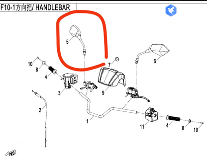 Front Right Lower Swing Arm and right Rear Mirror suit CFORCE800 code is 9AWV-050410-2E01/9AY0-200300