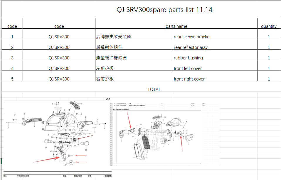 Rear license bracket/rear reflector assy and others in the list suit QJ SRV300