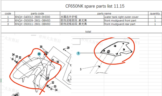Water tank right outer cover/Front Mudguard suit CF650NK 6NQ#-040012-2600-0HD00