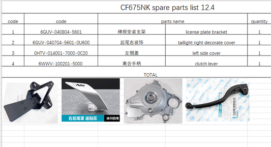 License plate bracket/taillight right decorate cover/left side cover/clutch lever suit CF675NK