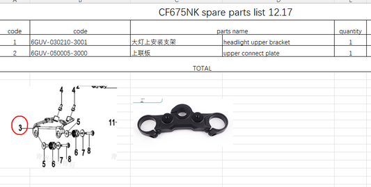 Headlight upper bracket and upper connect plate suit CF675NK Code is 6GUV-050005-3000