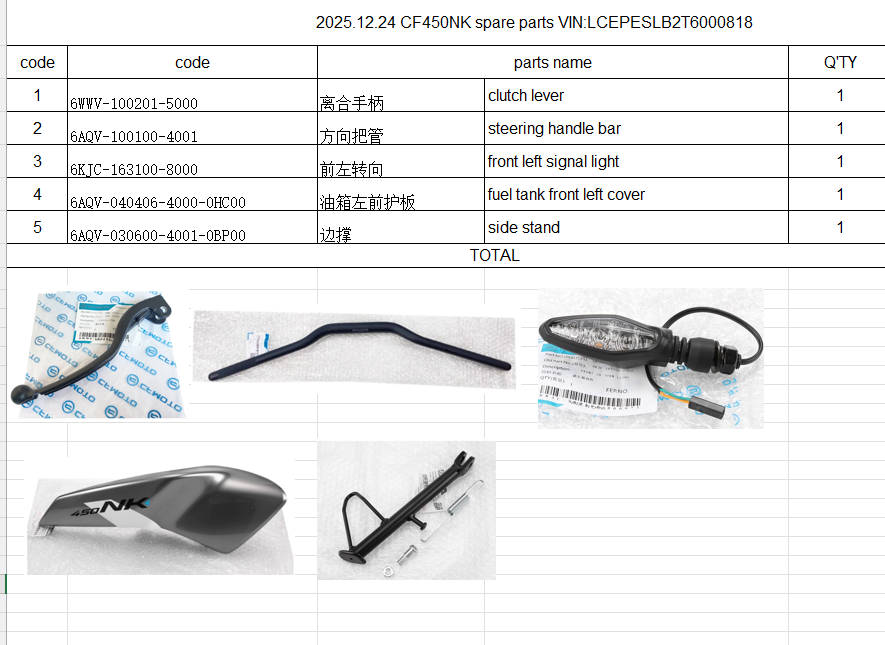 Clutch lever/Steering Handle bar and others in the list suit CF450NK