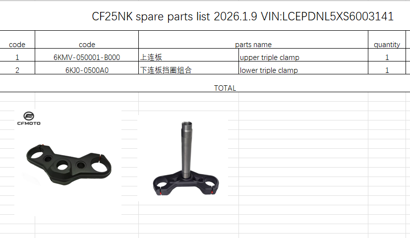 Upper triple clamp and Lower triple clamp suit CF250NK 6KMV-050001-B000/6KJ0-0500A0
