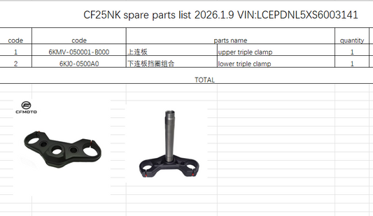 Upper triple clamp and Lower triple clamp suit CF250NK 6KMV-050001-B000/6KJ0-0500A0