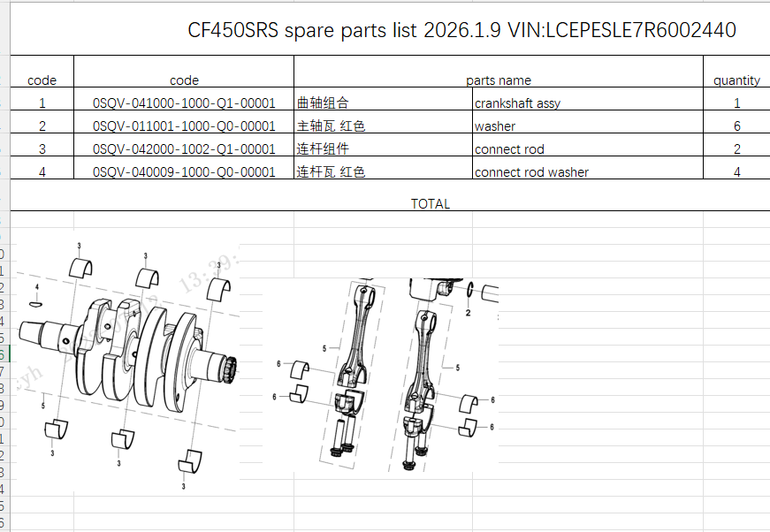 Crankshaft assy/washer/connect rod and washer/Oil Pump suit CF450SRS 0SQV-041000-1000-Q1-00001