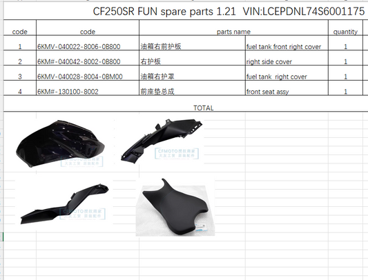 Fuel tank front right cover/right side cover and others in the list suit CF250SR FUN