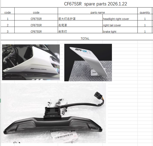 Headlight Right Cover/Right Tail Cover and Brake Light suit CF675SR